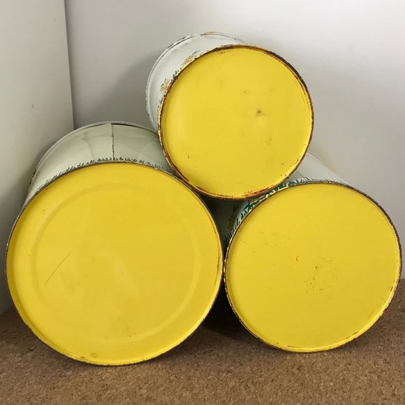 Vintage Tin Canister Set Yellow Flowers Kitchen - Picture 4 of 13